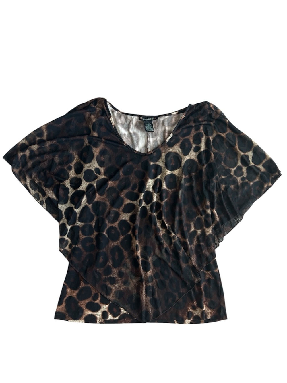 Suzie In The City Leopard Print Flutter-Sleeve Blouse Size Large